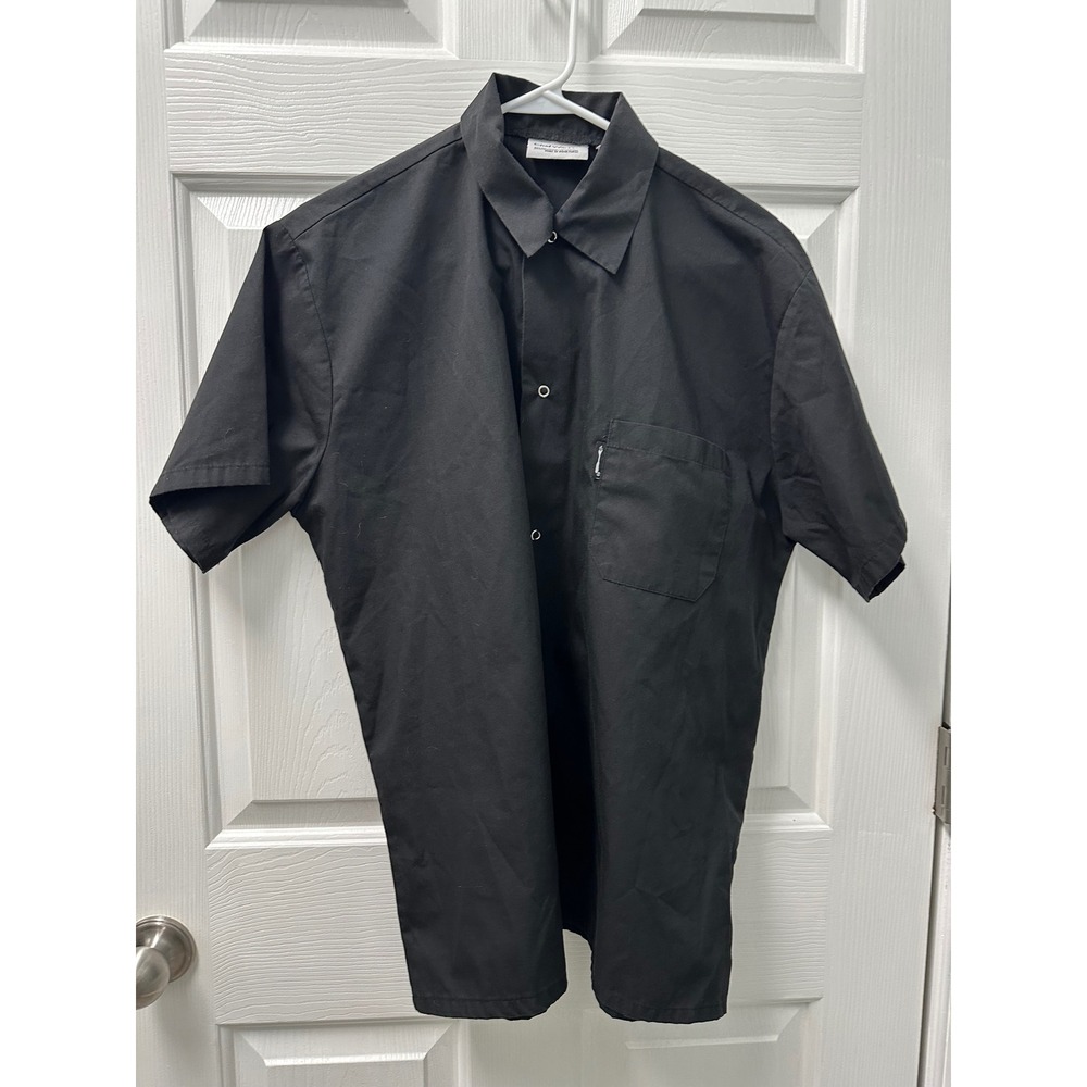 Chef Works Mens Black Short Sleeve Button Up Chef Shirt Medium Fork Detail